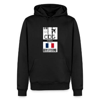 Bordkarte für Paris, Frankreich - CDG Flughafenticket - Männer Premium Bio Hoodie - Schwarz - Vorne - Nico (187cm)