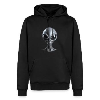 Echtes graues Alien mit großen schwarzen Augen - Männer Premium Bio Hoodie - Schwarz - Vorne - Nico (187cm)