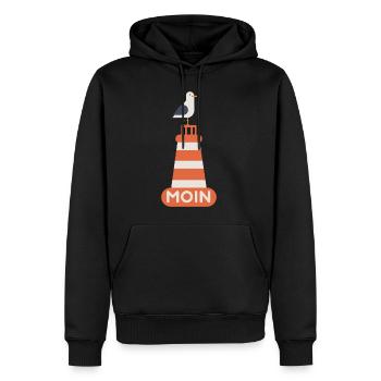 Nordsee, Deutsch ,Dialekt, Hamburg, Meer, Moin - Männer Premium Bio Hoodie - Schwarz - Vorne - Nico (187cm)
