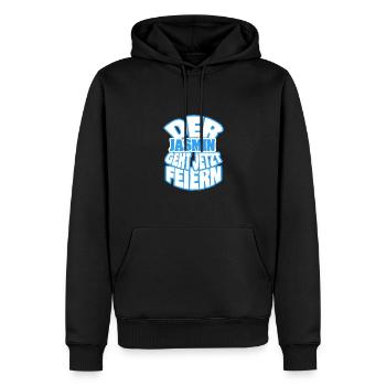 Der jasmin geht jetzt feiern - Männer Premium Bio Hoodie - Schwarz - Vorne - Nico (187cm)