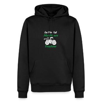 La vie est meilleure avec un tracteur - Sweat à capuche Premium bio Homme - noir - Devant - Nico (187cm)