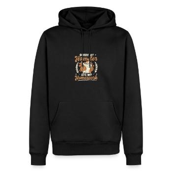 Mein Hamster hat meine Hausaufgaben gegessen - Männer Premium Bio Hoodie - Schwarz - Vorne - Nico (187cm)