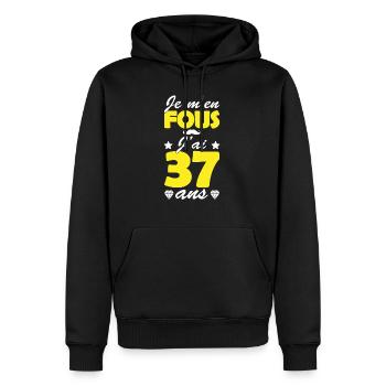 j ai 37 ans / cadeau anniversaire 37 ans - Sweat à capuche Premium bio Homme - noir - Devant - Nico (187cm)