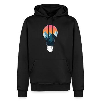 Glühbirne Sonne Berge - Männer Premium Bio Hoodie - Schwarz - Vorne - Nico (187cm)