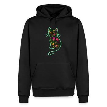 Cat Retro Spring Floral 80s Ladybug - Men’s Premium Organic Hoodie - black - Front - Nico (187cm)