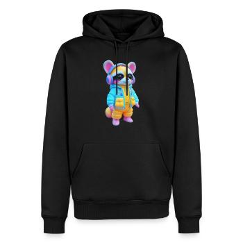 Waschbär mit Kopfhörern - Männer Premium Bio Hoodie - Schwarz - Vorne - Nico (187cm)