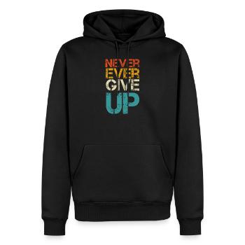 Never give up - Sweat à capuche Premium bio Homme - noir - Devant - Nico (187cm)