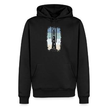 Phare Retro mer nord Baltique côte vacances S - Sweat à capuche Premium bio Homme - noir - Devant - Nico (187cm)