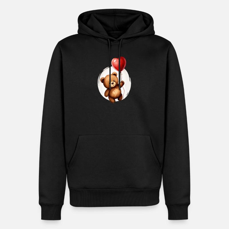 Bär mit Ballon - Männer Premium Bio Hoodie - Schwarz