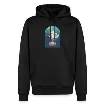Illustration Belém Tower Lissabon, Luftaufnahme - Männer Premium Bio Hoodie - Schwarz - Vorne - Nico (187cm)