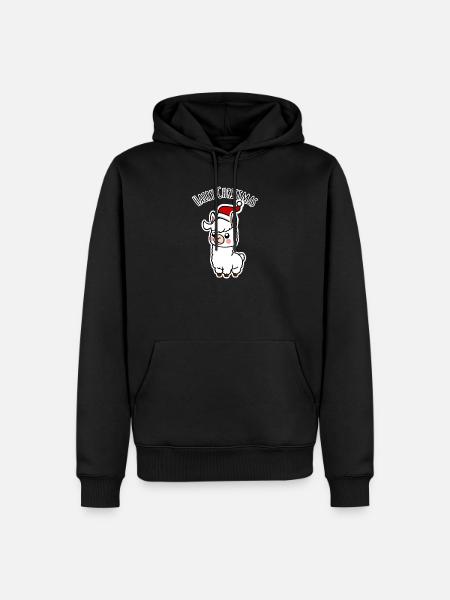 Cute alpaca with pointed hat for the holidays - Men’s Premium Organic Hoodie - black