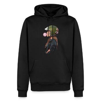 Coole Motorradfahrerin Bikerin kaut Kaugummi - Männer Premium Bio Hoodie - Schwarz - Vorne - Nico (187cm)