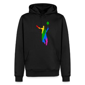 Conception de tennis de badminton arc-en-ciel - Sweat à capuche Premium bio Homme - noir - Devant - Nico (187cm)