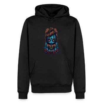 Illustration de bande dessinée de poupée d’horreur - Sweat à capuche Premium bio Homme - noir - Devant - Nico (187cm)