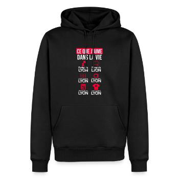 Lyon Lyonnais humour maillot drôle football - Sweat à capuche Premium bio Homme - noir - Devant - Nico (187cm)
