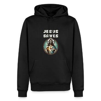 Jésus Soccer Cadeau Drôle Football Dieu Jésus Citation - Sweat à capuche Premium bio Homme - noir - Devant - Nico (187cm)
