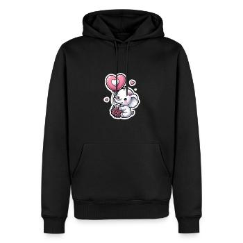 Mignon bébé éléphant avec maman éléphant ballon coeur - Sweat à capuche Premium bio Homme - noir - Devant - Nico (187cm)
