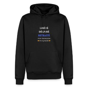 Libéré, Délivré, Retraité - Sweat à capuche Premium bio Homme - noir - Devant - Nico (187cm)