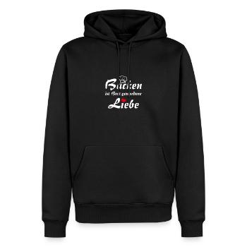 Backen ist Liebe mit Bäckermütze und Herz - Männer Premium Bio Hoodie - Schwarz - Vorne - Nico (187cm)