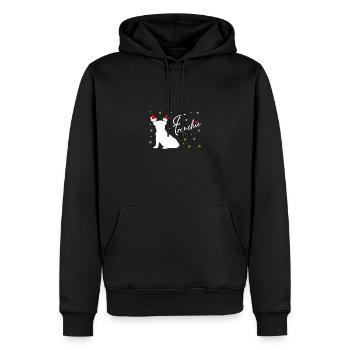 Frenchie avec bonnet de Père Noël et poinsettias - Sweat à capuche Premium bio Homme - noir - Devant - Nico (187cm)