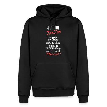 J'ai un tonton motard, cadeau bébé, moto enfant - Sweat à capuche Premium bio Homme - noir - Devant - Nico (187cm)