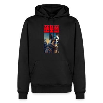 Mein Hund ist mein Held als Beschützer undFreund - Männer Premium Bio Hoodie - Schwarz - Vorne - Nico (187cm)