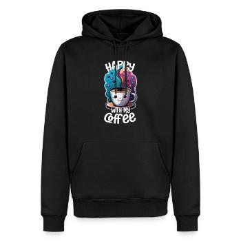 addiction au cafe - heureux avec du café - Sweat à capuche Premium bio Homme - noir - Devant - Nico (187cm)
