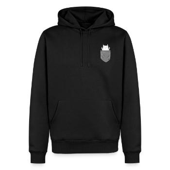 Brusttasche mit lustiger weißer Katze Stinkefinger - Männer Premium Bio Hoodie - Schwarz - Vorne - Nico (187cm)