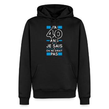 Anniversaire 40 ans - J'ai 40 ans je sais - Sweat à capuche Premium bio Homme - noir - Devant - Nico (187cm)