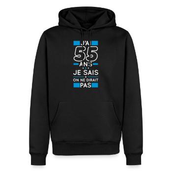 Anniversaire 55 ans - J'ai 55 ans je sais - Sweat à capuche Premium bio Homme - noir - Devant - Nico (187cm)