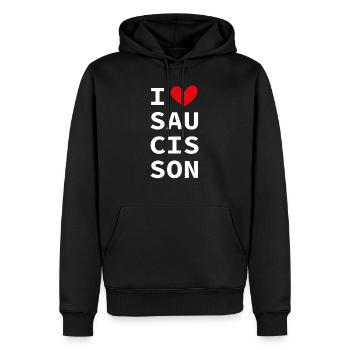 I love saucisson ! J'aime le saucisson ! - Sweat à capuche Premium bio Homme - noir - Devant - Nico (187cm)