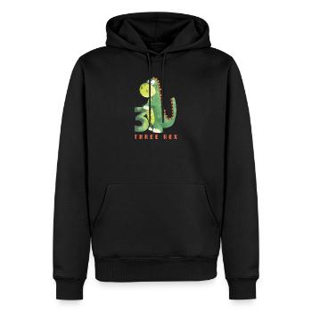Trois Rex I Dino 3 ans I 3ème anniversaire I Trois - Sweat à capuche Premium bio Homme - noir - Devant - Nico (187cm)