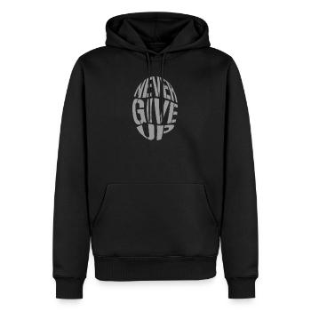 Big Bulky 3D Text never give up - Men’s Premium Organic Hoodie - black - Front - Nico (187cm)