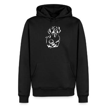 Teckel « Édition Noire » - Sweat à capuche Premium bio Homme - noir - Devant - Nico (187cm)