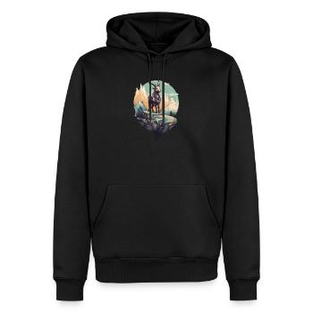 Mythischer Bergziege auf Flyerfelsen - Männer Premium Bio Hoodie - Schwarz - Vorne - Nico (187cm)