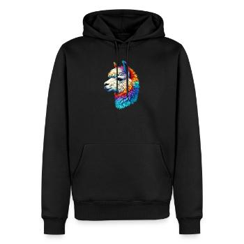 Alpaka - Männer Premium Bio Hoodie - Schwarz - Vorne - Nico (187cm)