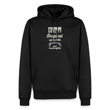 Année 1984 - Sweat à capuche Premium bio Homme - noir - Devant - Nico (187cm)