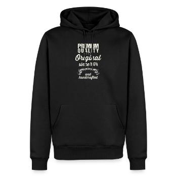 Année 1974 - Sweat à capuche Premium bio Homme - noir - Devant - Nico (187cm)