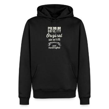Né en 1975 - Sweat à capuche Premium bio Homme - noir - Devant - Nico (187cm)