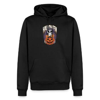 Squelette d’Halloween avec citrouille lanterne - Sweat à capuche Premium bio Homme - noir - Devant - Nico (187cm)