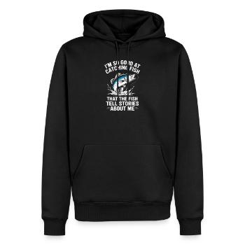 Catch and Tell Pêche Humour Design - Sweat à capuche Premium bio Homme - noir - Devant - Nico (187cm)