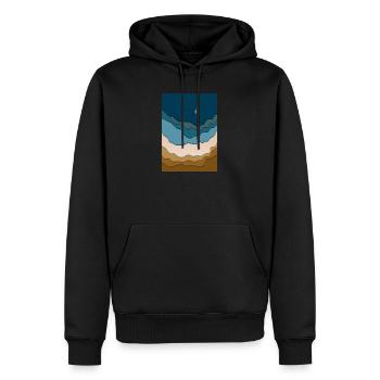 Abstraktes Strand-Design - Surfboard im Ozean - Männer Premium Bio Hoodie - Schwarz - Vorne - Nico (187cm)