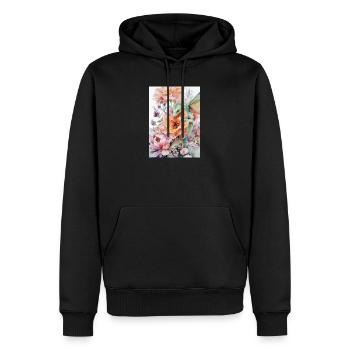 Dragon aquarelle et jardins fleuris - Sweat à capuche Premium bio Homme - noir - Devant - Nico (187cm)