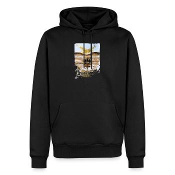 Lotus d’or sur le crépuscule du désert - Sweat à capuche Premium bio Homme - noir - Devant - Nico (187cm)
