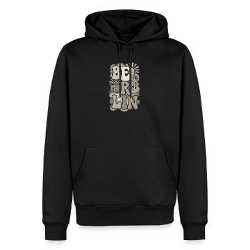 BERLIN Groovy Retro 70er Monochrom Vintage  - Männer Premium Bio Hoodie - Schwarz - Vorne - Nico (187cm)