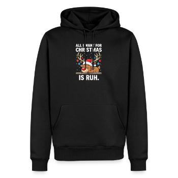 Lustig, Alles, was ich mir zu Weihnachten wünscht, ist Ruh Reindeer. - Männer Premium Bio Hoodie - Schwarz - Vorne - Nico (187cm)