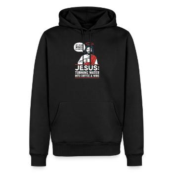 Jesus Kaffee-Wunder Grafik - Männer Premium Bio Hoodie - Schwarz - Vorne - Nico (187cm)