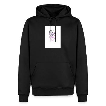 Three intertwined hearts in neon colors - Men’s Premium Organic Hoodie - black - Front - Nico (187cm)