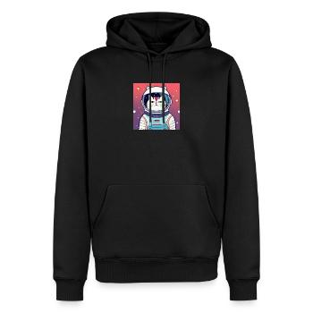 Nugget - The Space Adventure Cat in Stylish - Men’s Premium Organic Hoodie - black - Front - Nico (187cm)