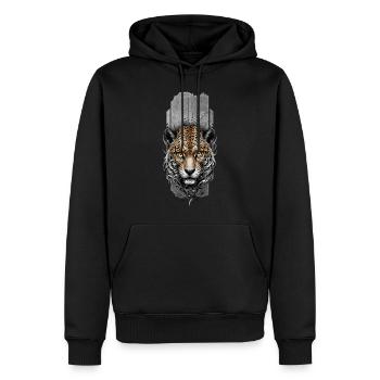 Grimmige Majestät: Intensiver Jaguarkopf - Männer Premium Bio Hoodie - Schwarz - Vorne - Nico (187cm)